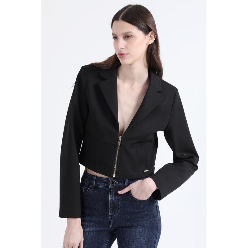 LIOLA - Blazer Cropped, Cortes Corse, Negro Liola