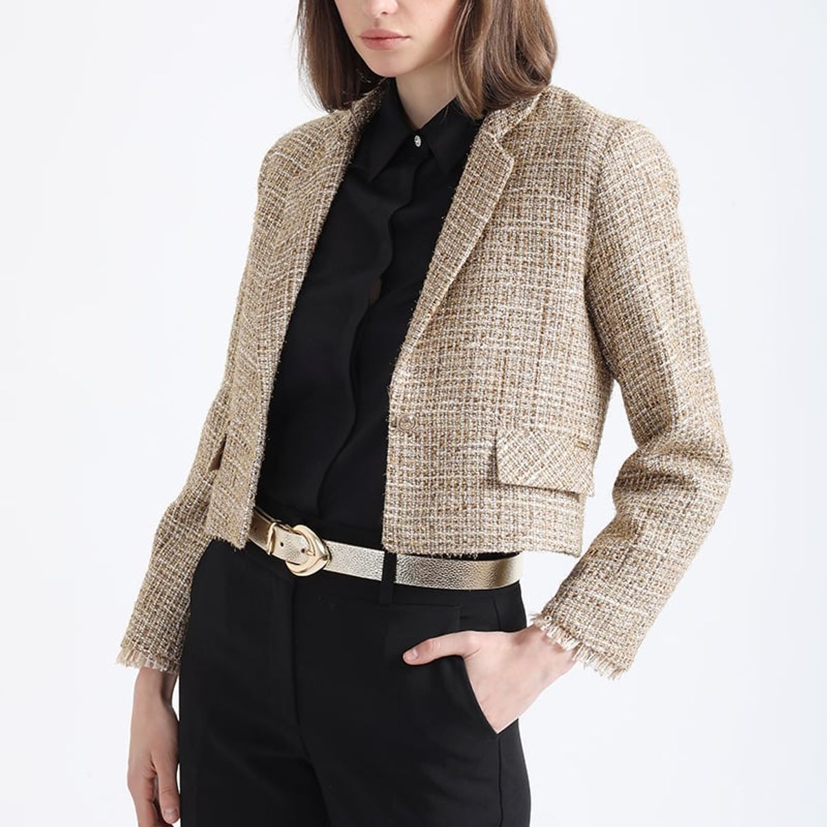 LIOLA - Blazer Cropped, Tweed Fantasia Beige Liola