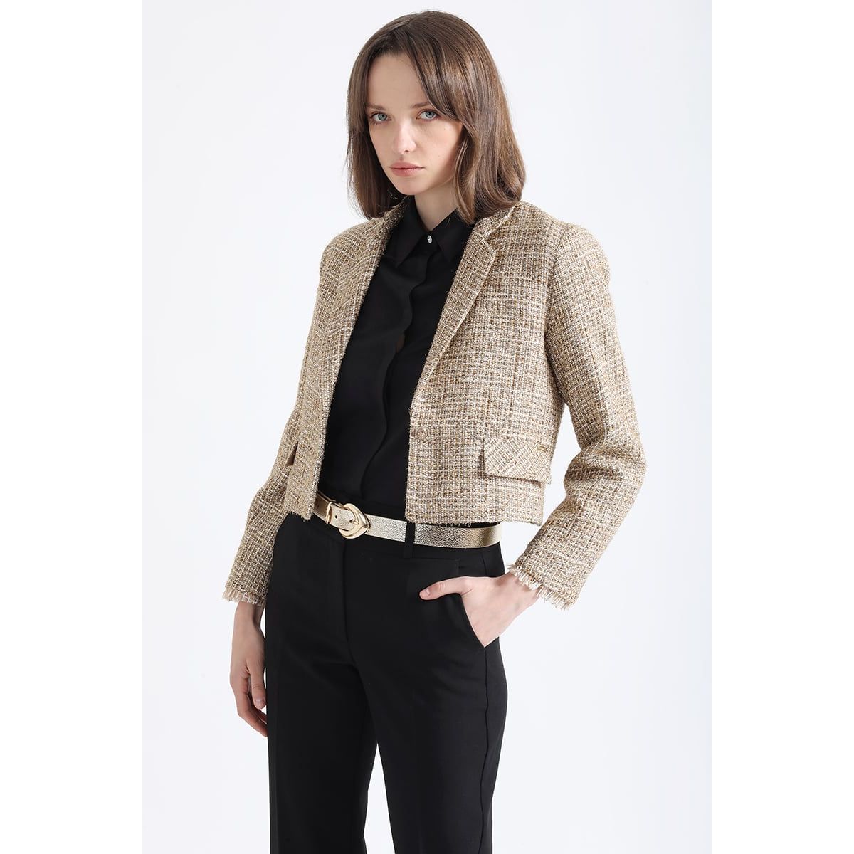 LIOLA - Blazer Cropped, Tweed Fantasia Beige Liola