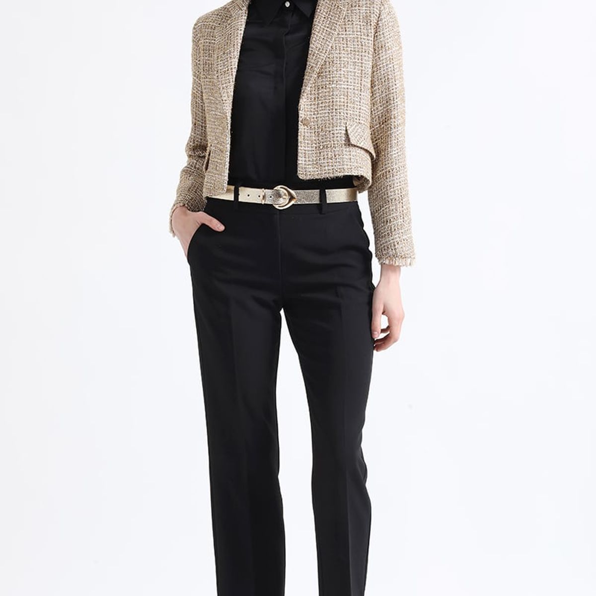 LIOLA - Blazer Cropped, Tweed Fantasia Beige Liola