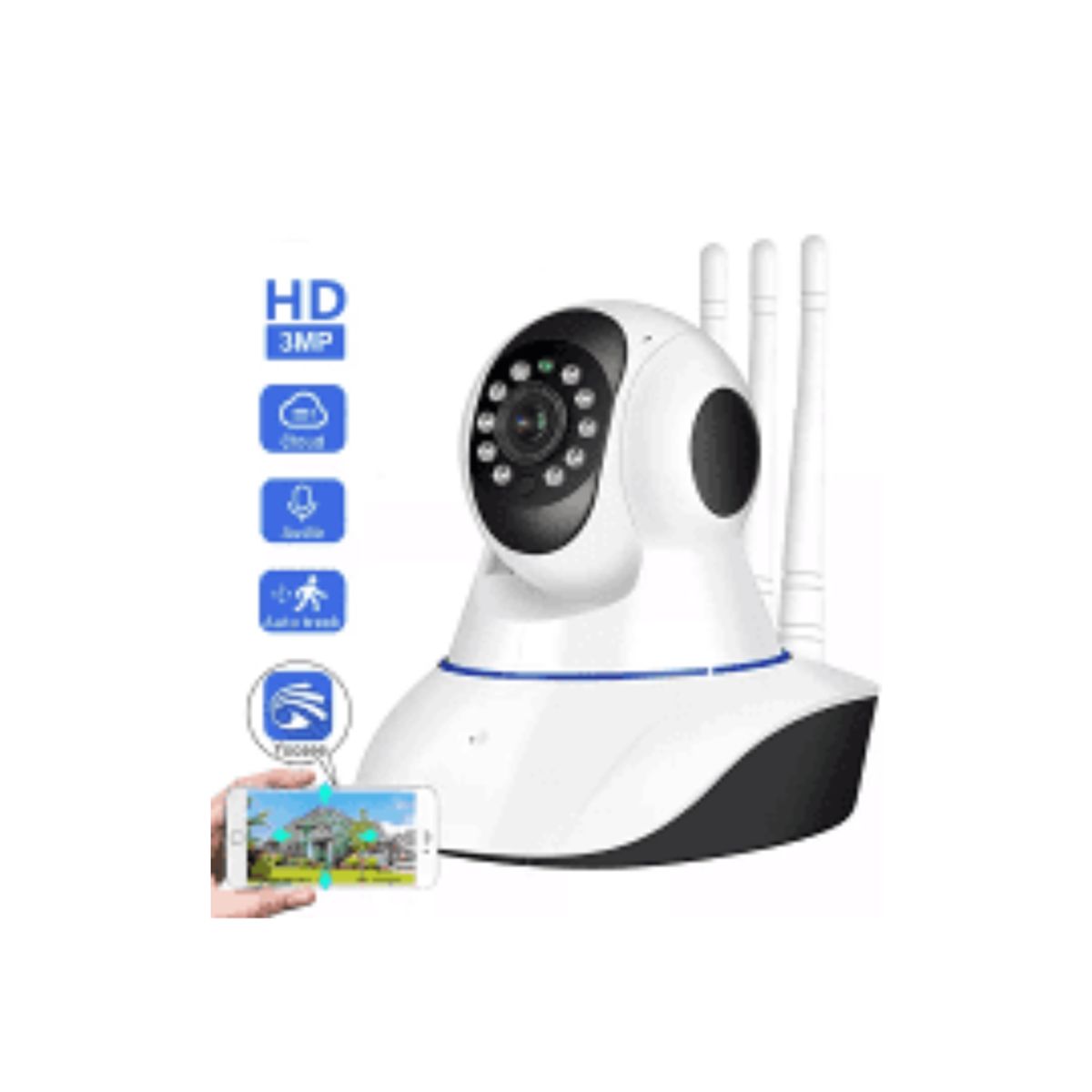 GENERICO - CAMARA IP SEGURIDAD WIFI HD ROBOTIZADA 3 ANTENAS