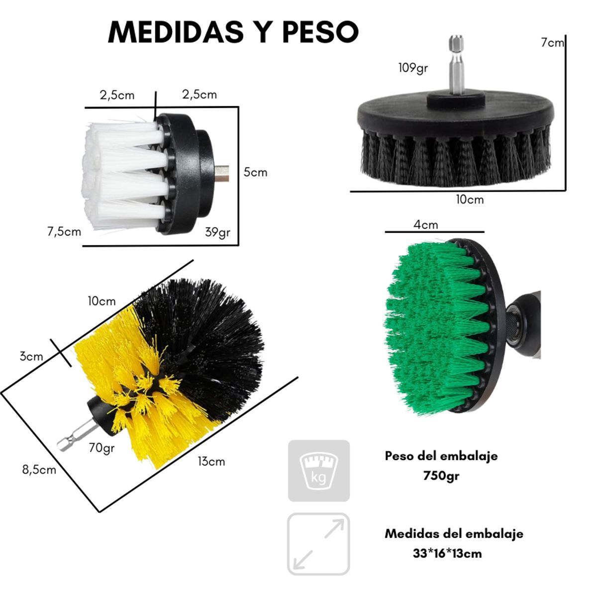 GENERICO - Cepillos De Limpieza Para Taladro Set X10 Auto Hogar Tapiz