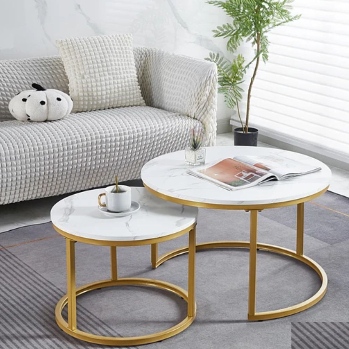 GENERICO - Mesa De Centro Cuarzo Redonda Anidadas