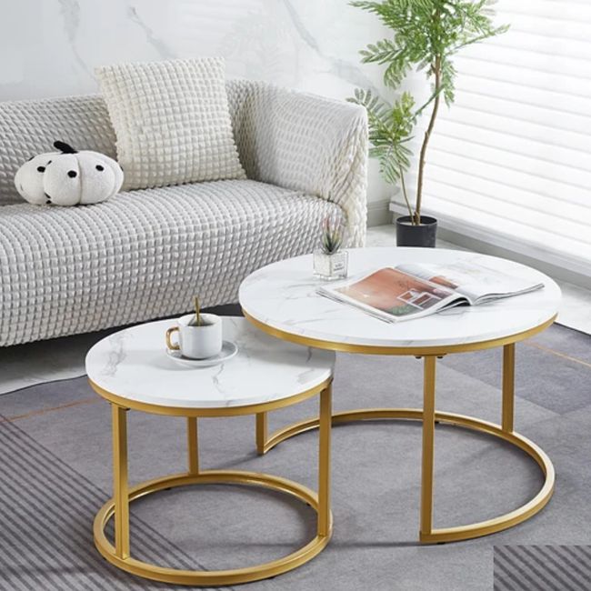 GENERICO - Mesa De Centro Cuarzo Redonda Anidadas