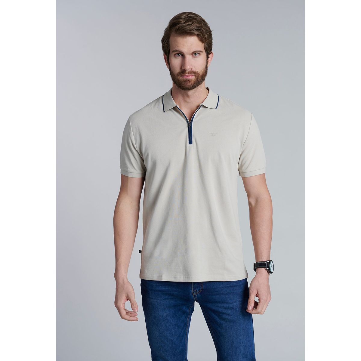 FEROUCH - Polera Polo Cierre Dallas Beige Ferouch