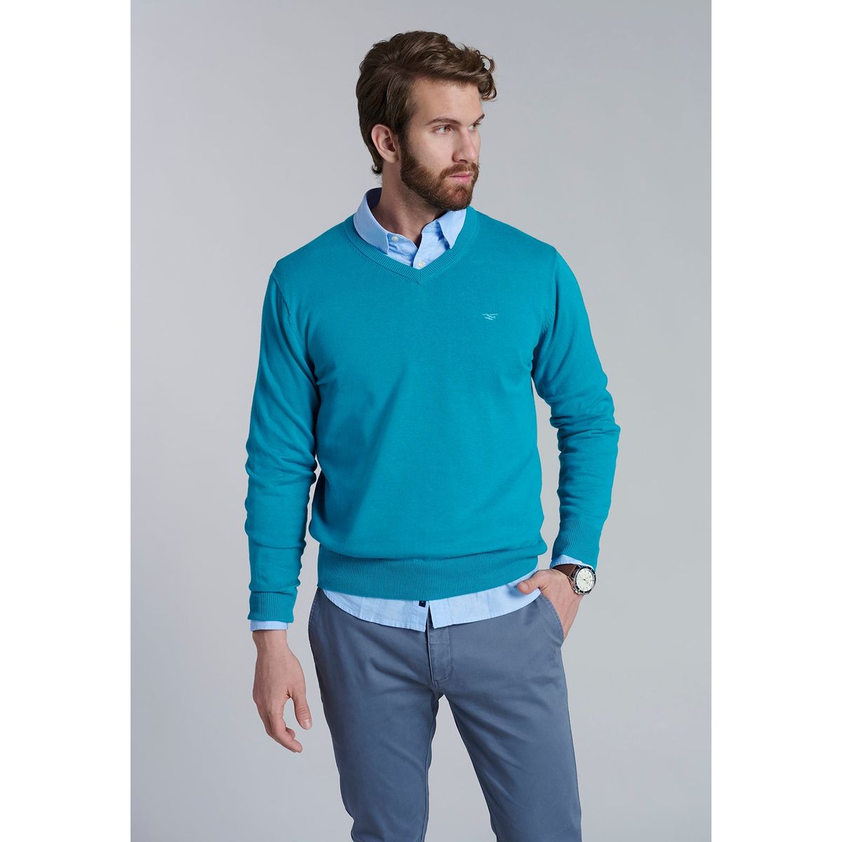 FEROUCH - Sweater V Neck Solido F Azul Ferouch