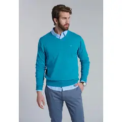 FEROUCH - Sweater V Neck Solido F Azul