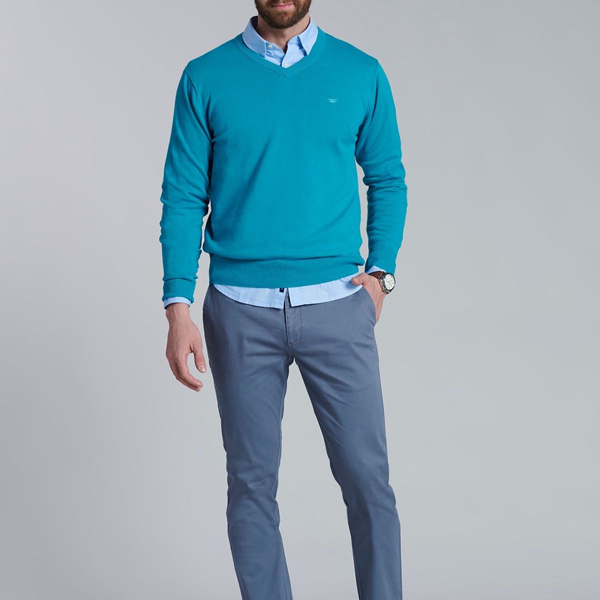 FEROUCH - Sweater V Neck Solido F Azul Ferouch