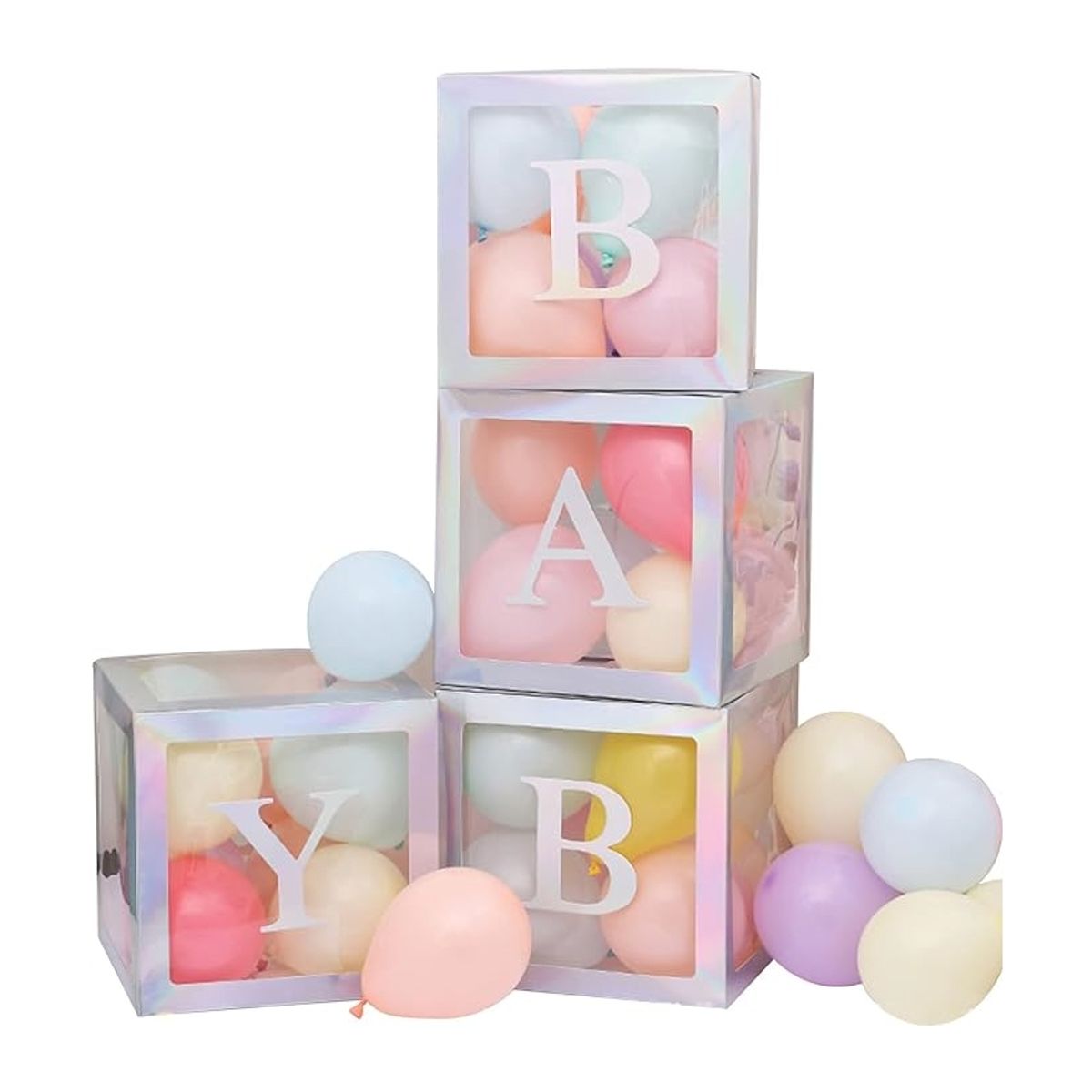 GENERICO - Set 4 Cajas Cubo Para Globos Decoración De Baby Shower