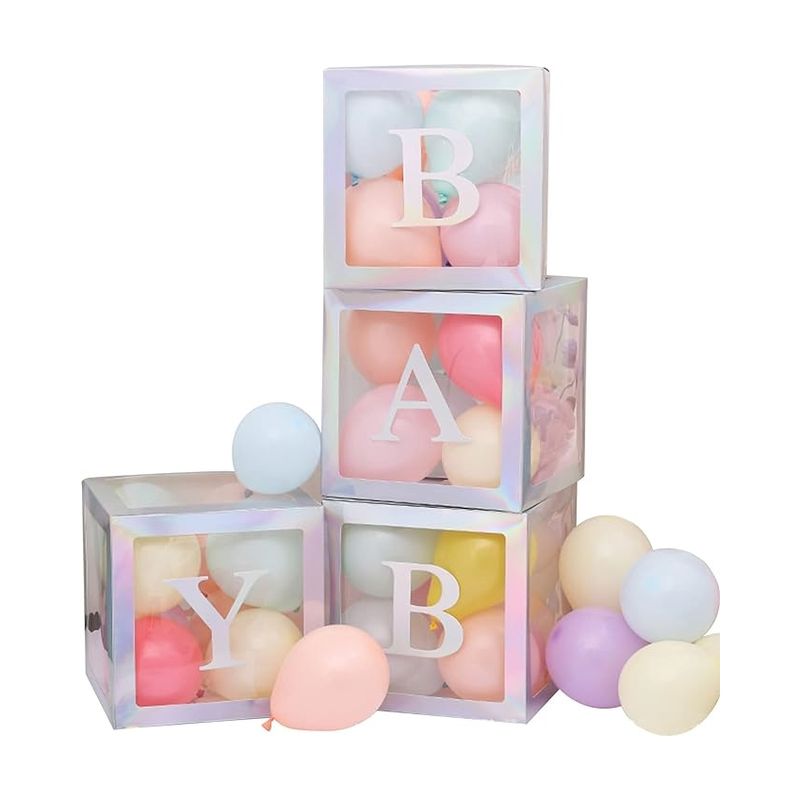 GENERICO - Set 4 Cajas Cubo Para Globos Decoración De Baby Shower