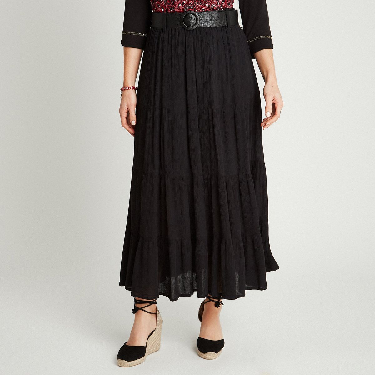 CURVI - Falda Negro Largas Acampanada CURVI