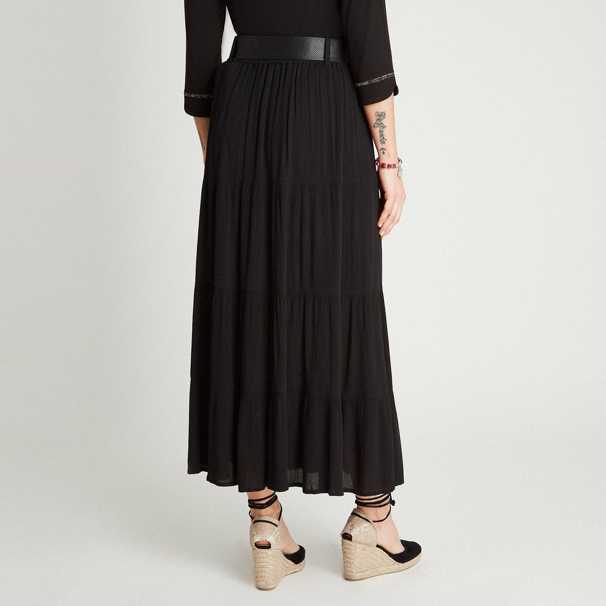 CURVI - Falda Negro Largas Acampanada CURVI