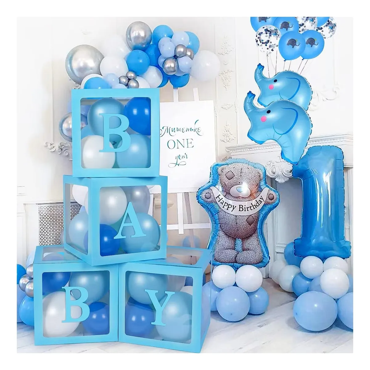 GENERICO - Set 4 Cajas Cubo Para Globos Decoración De Baby Shower