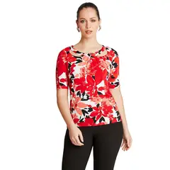 LORENZO DI PONTTI - Polera Rojo Manga Codo Cuello Redondo