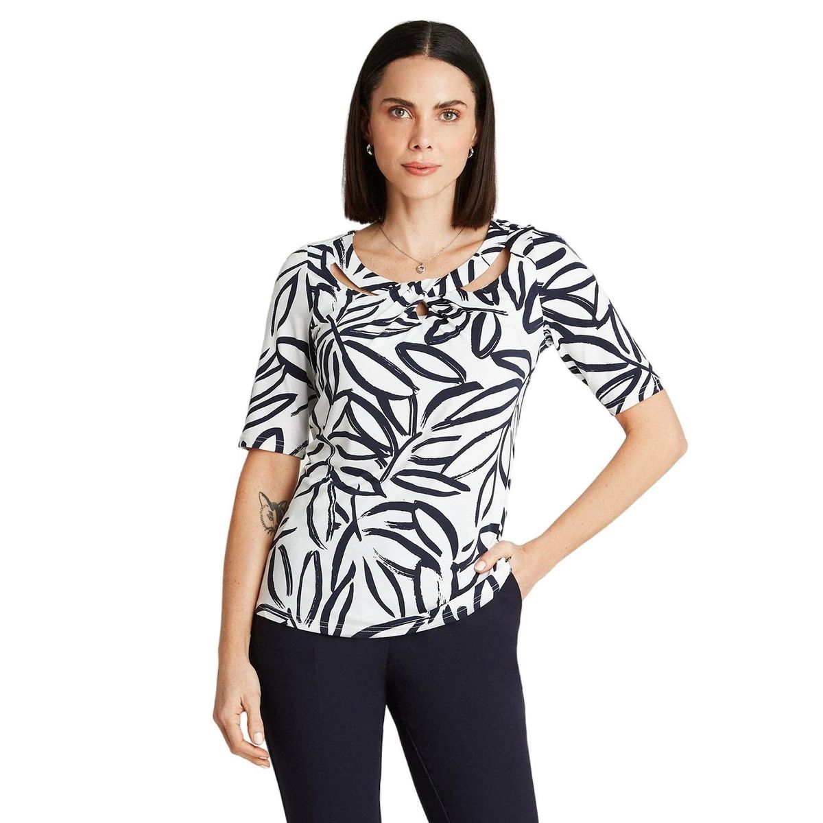 LORENZO DI PONTTI - Polera Azul Manga Codo Cuello Redondo