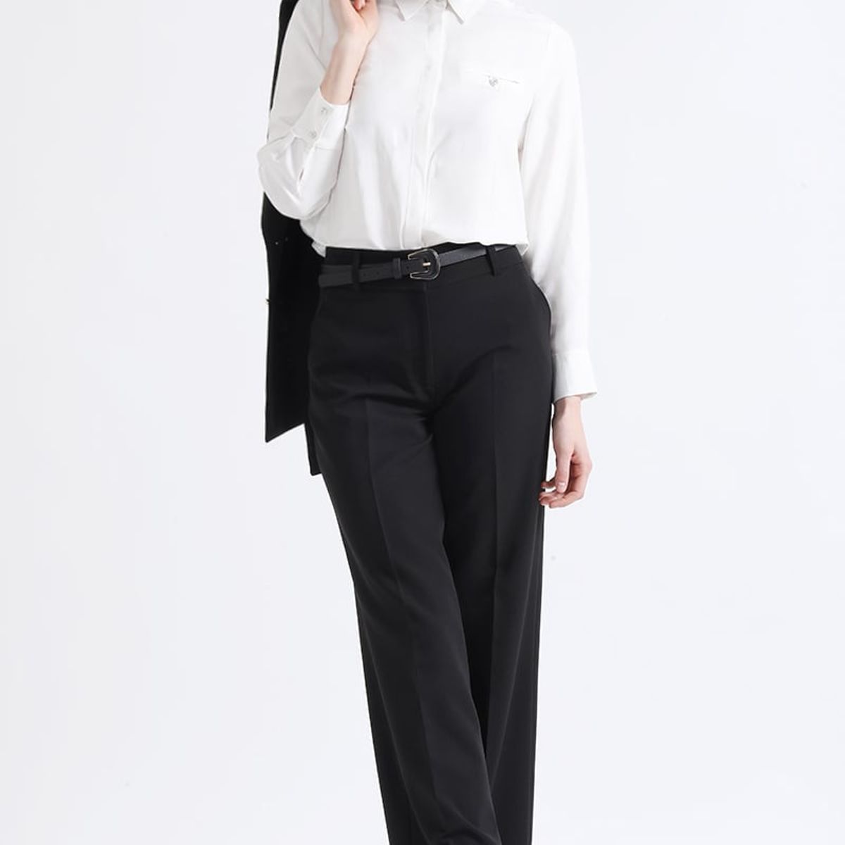 LIOLA - Pantalon Recto, Tiro Alto, Negro Liola