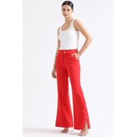 Pantalon Flare Tiro Alto Con Broches, Rojo