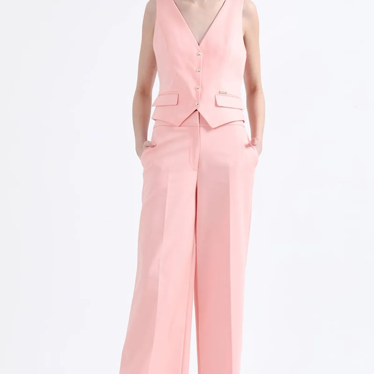 LIOLA - Pantalon Ancho, Tiro Alto, Rosa Liola