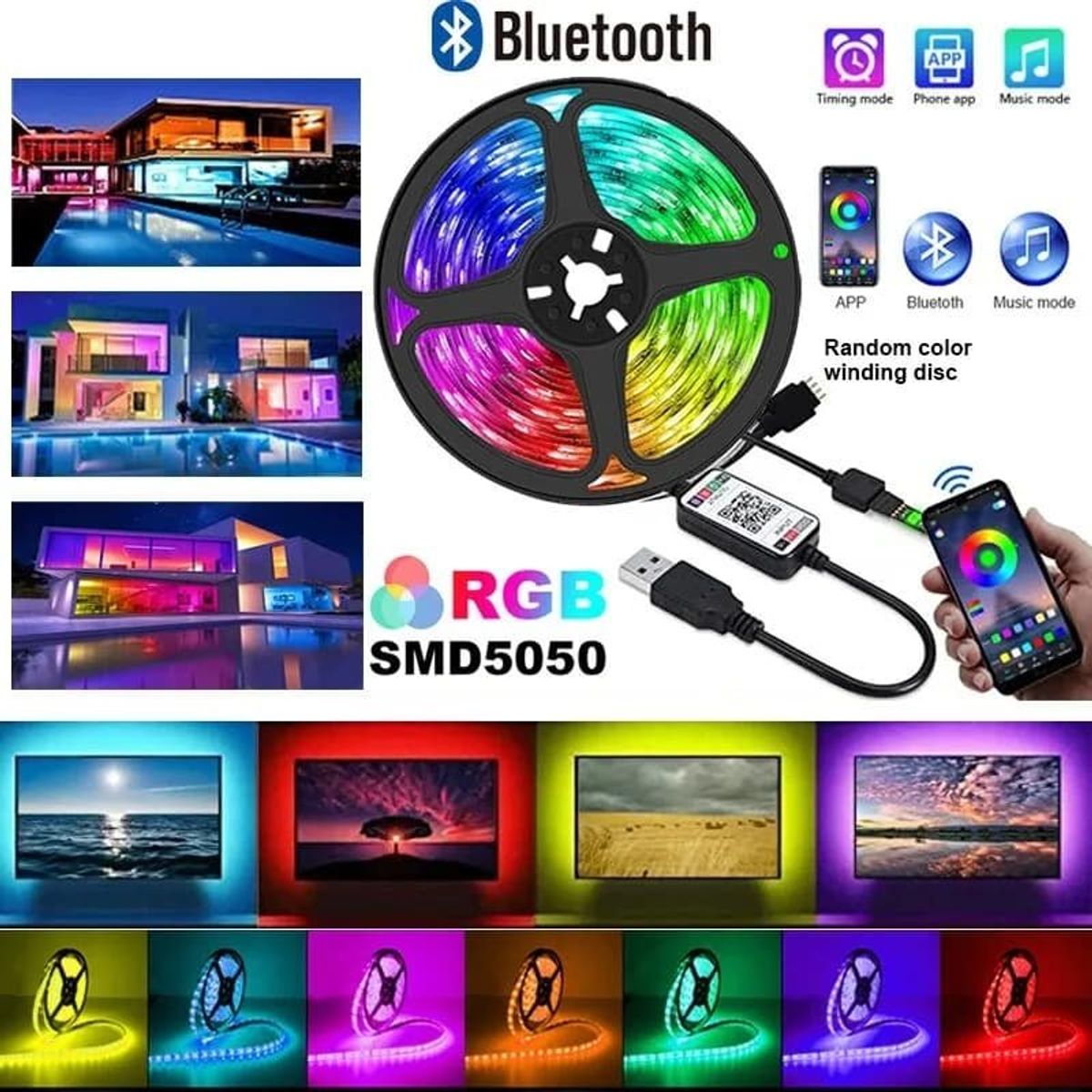 GENERICO - Cinta Tira Luz Led Control Rgb 5050 Bluetooth 4 Metros