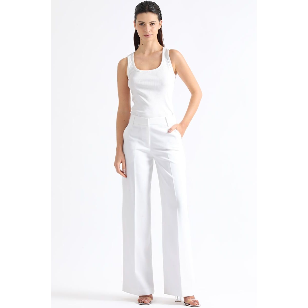 LIOLA - Pantalon Recto Tiro Alto, Crudo Liola