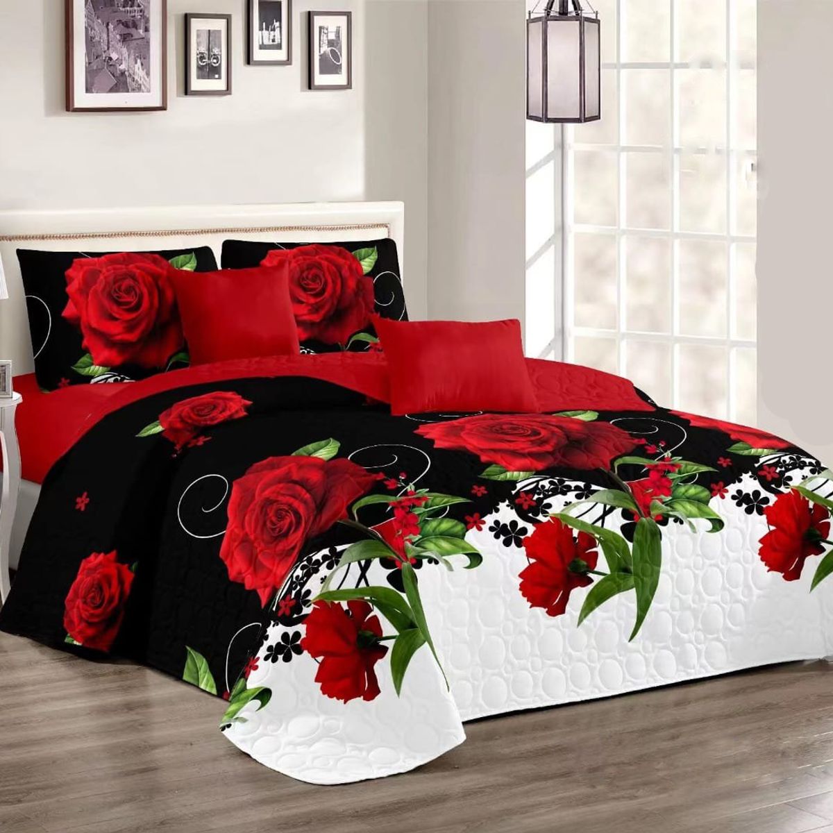 GENERICO - CUBRECAMA QUILT DE VERANO 2 PLAZA DISEÑO DUOCOLOR ROSAS TF