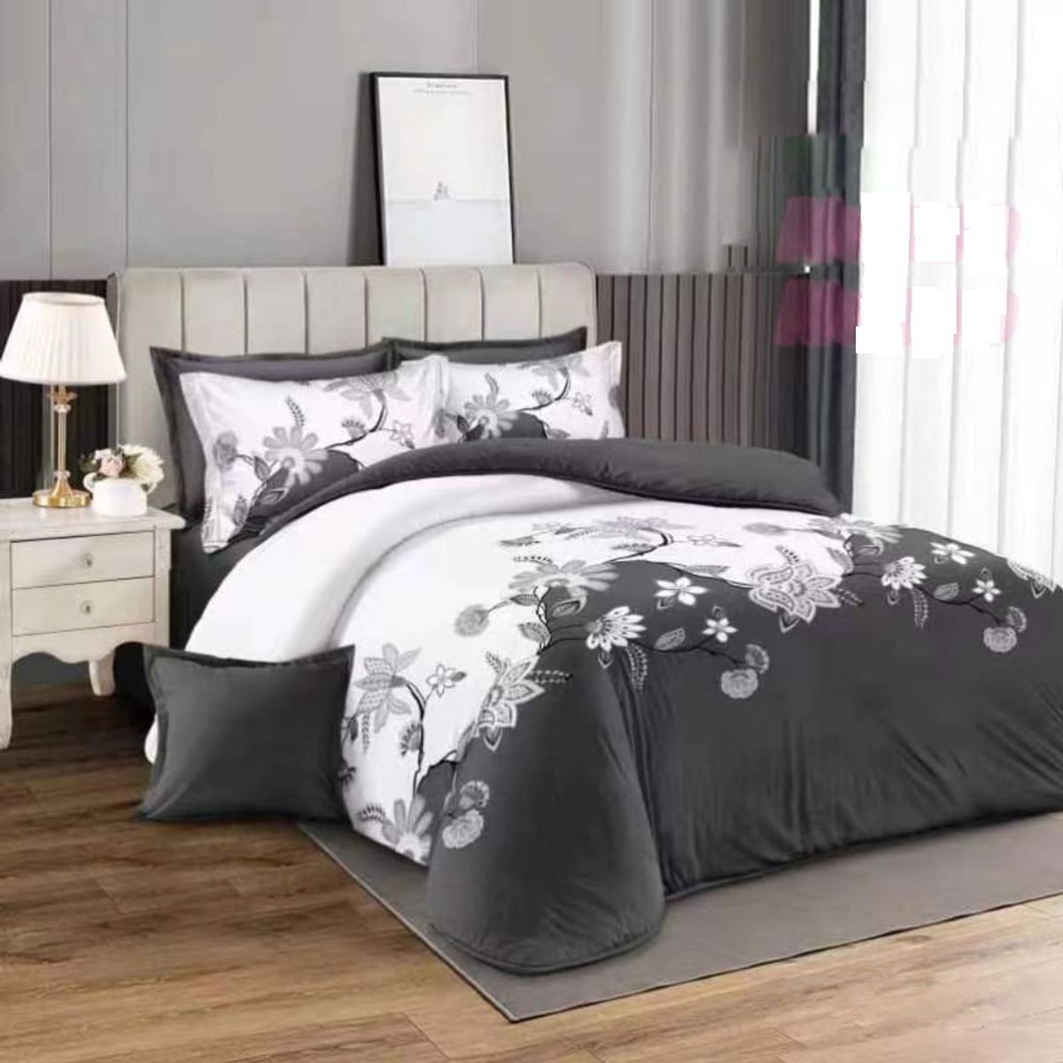 GENERICO - CUBRECAMA QUILT DE VERANO 2 PLAZA DISEÑO FLOR GRIS TF