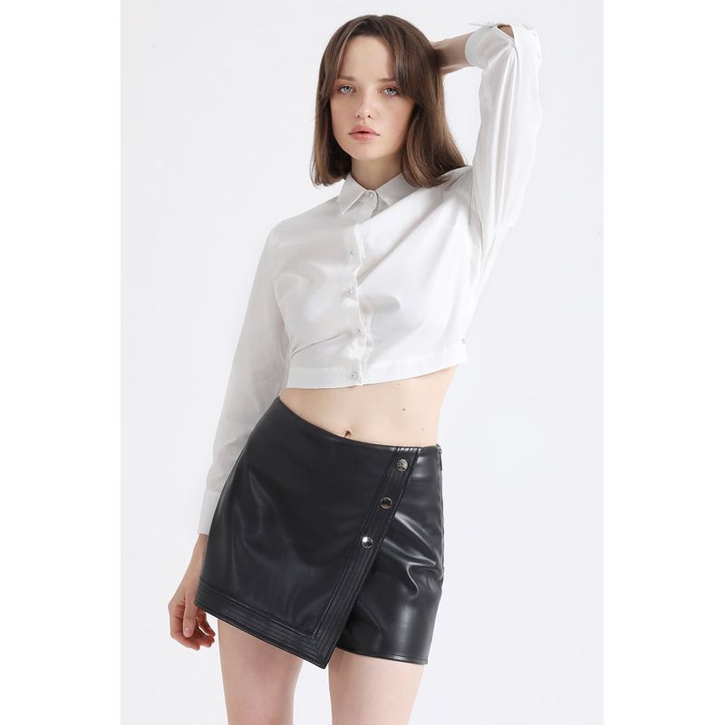 LIOLA - Falda Pantalón Tiro Alto, Efecto Cuero, Negro Liola