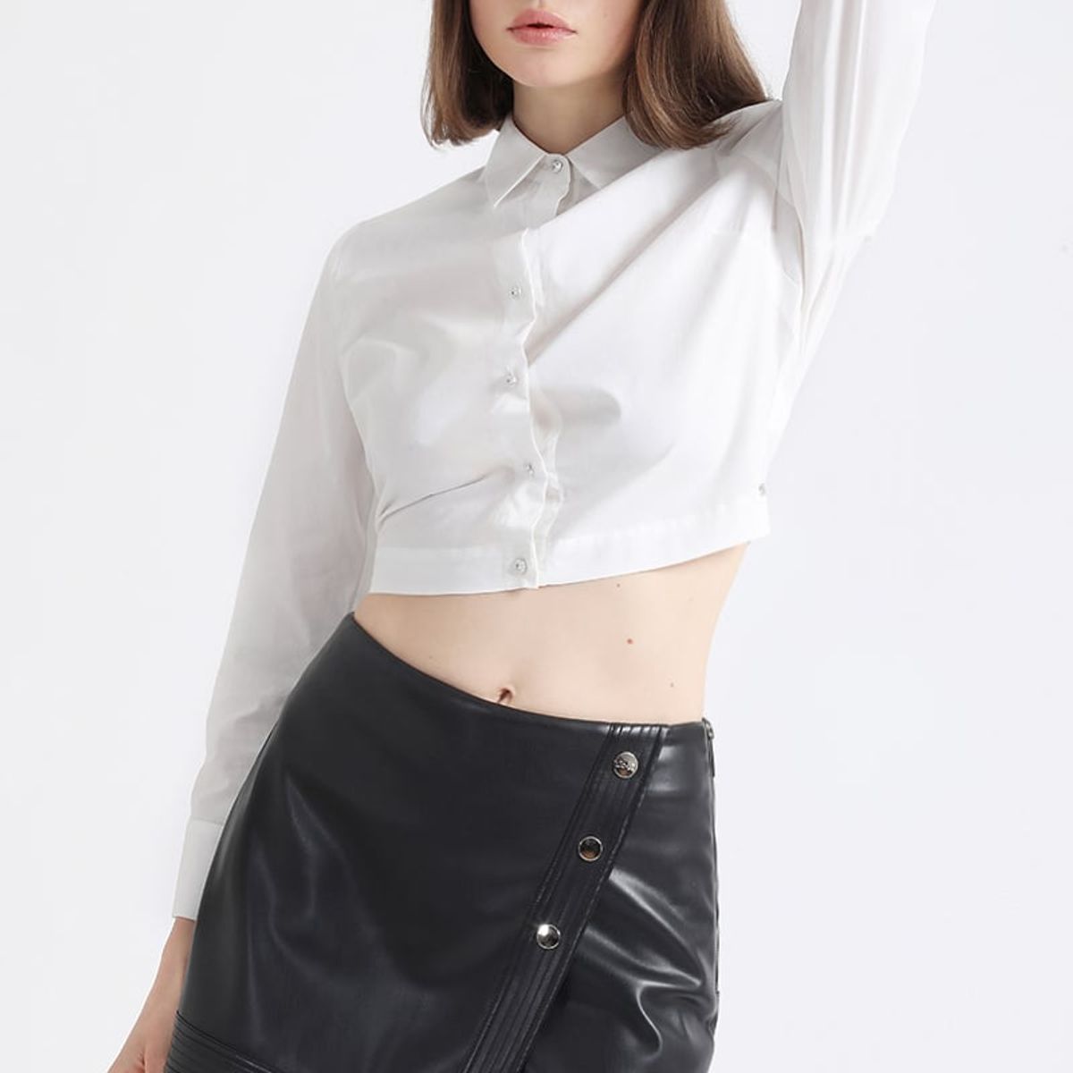 LIOLA - Falda Pantalón Tiro Alto, Efecto Cuero, Negro Liola