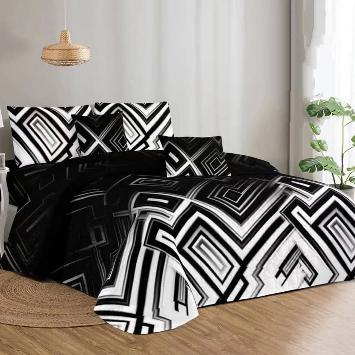 GENERICO - CUBRECAMA QUILT DE VERANO 2 PLAZA DISEÑO DEGRADADO NEGRO TF