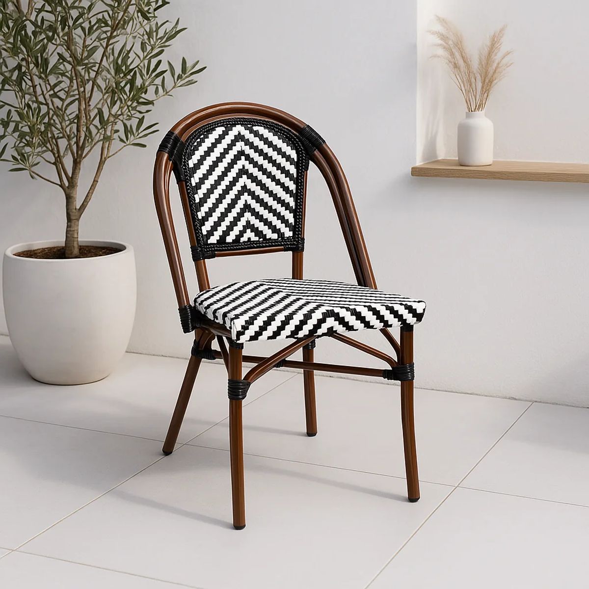 KLIK - Silla Bistro Parisina Rattan - Blanca con negro