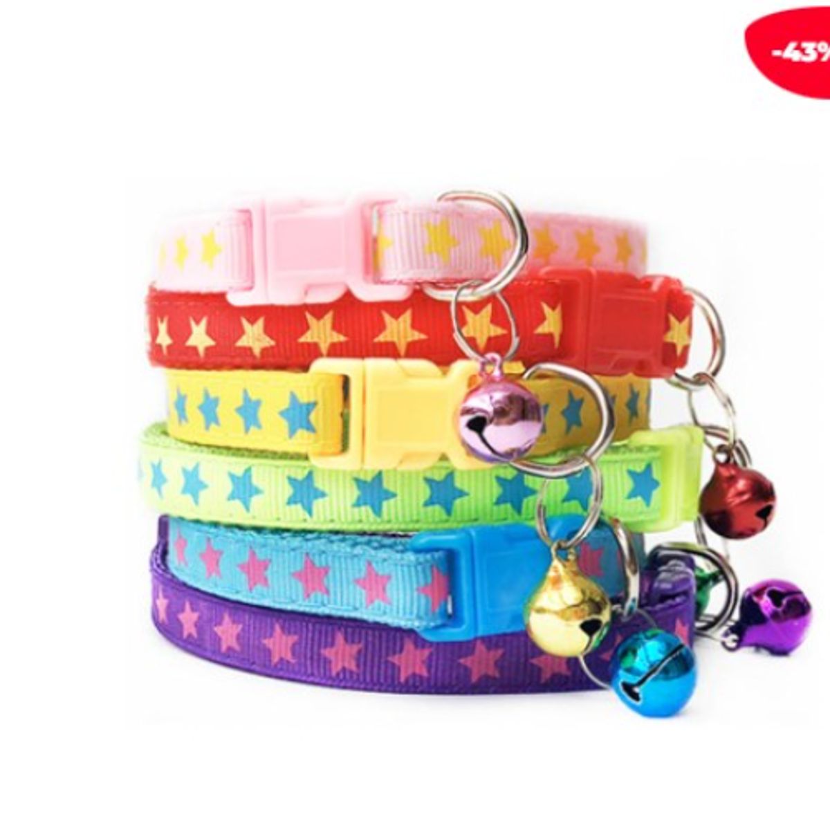 GENERICO - CORREA PARA MASCOTA CUELLO ESTRELLAS CON CAMPANA 1CM