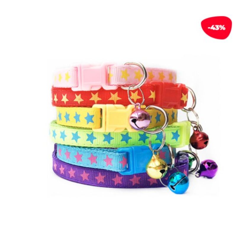 GENERICO - CORREA PARA MASCOTA CUELLO ESTRELLAS CON CAMPANA 1CM