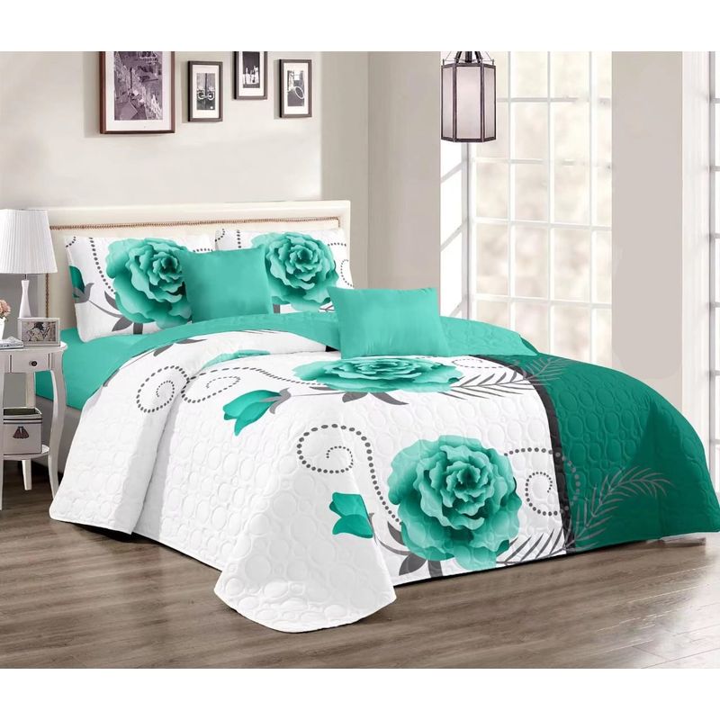 GENERICO - CUBRECAMA QUILT DE VERANO KING DISEÑO ROSA CELESTE TF
