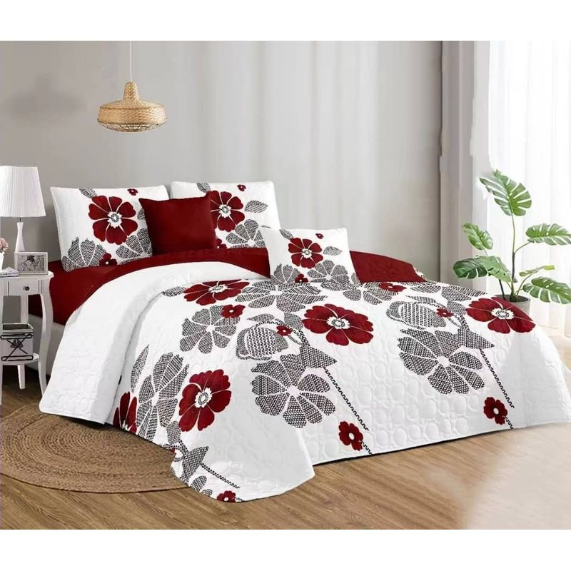GENERICO - CUBRECAMA QUILT DE VERANO KING DISEÑO FLOR BURDEO TF