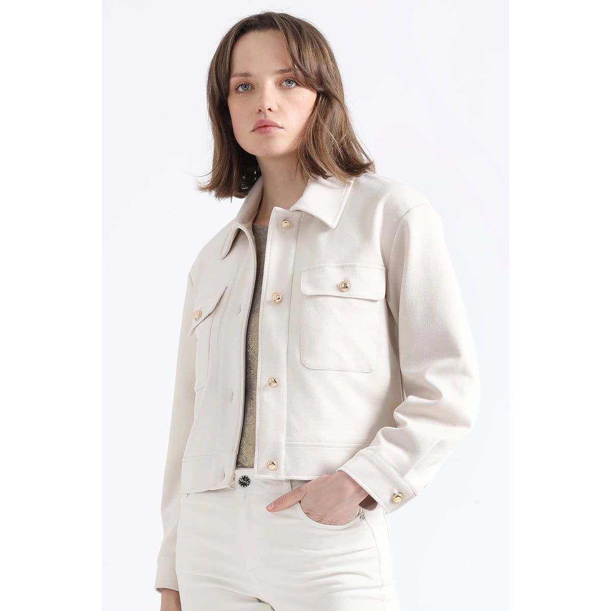 LIOLA - Chaqueta Cargo, Efecto Gamuza, Crudo Liola