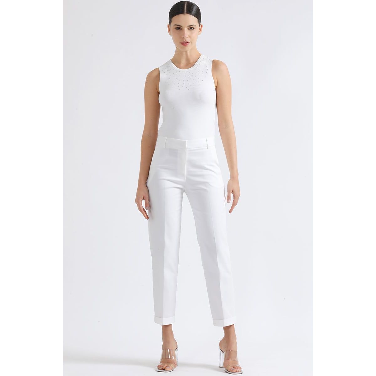 LIOLA - Pantalon Sastre Tiro Alto, Crudo Liola