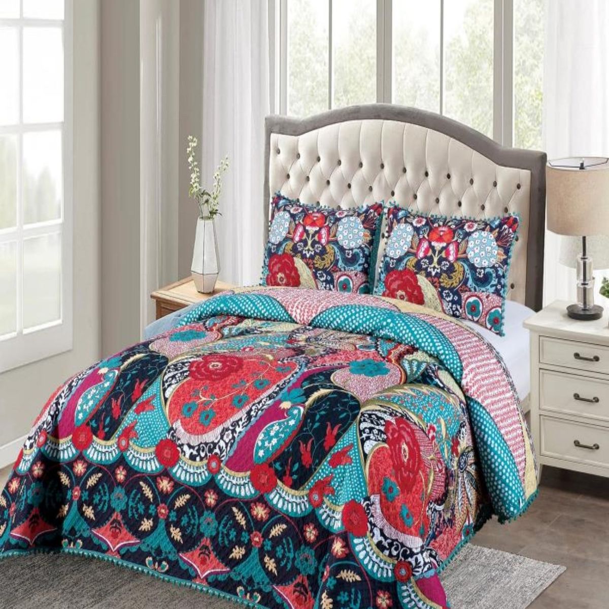 GENERICO - Cubrecama Ligero De Verano Con Pompones - Elegantes 2P