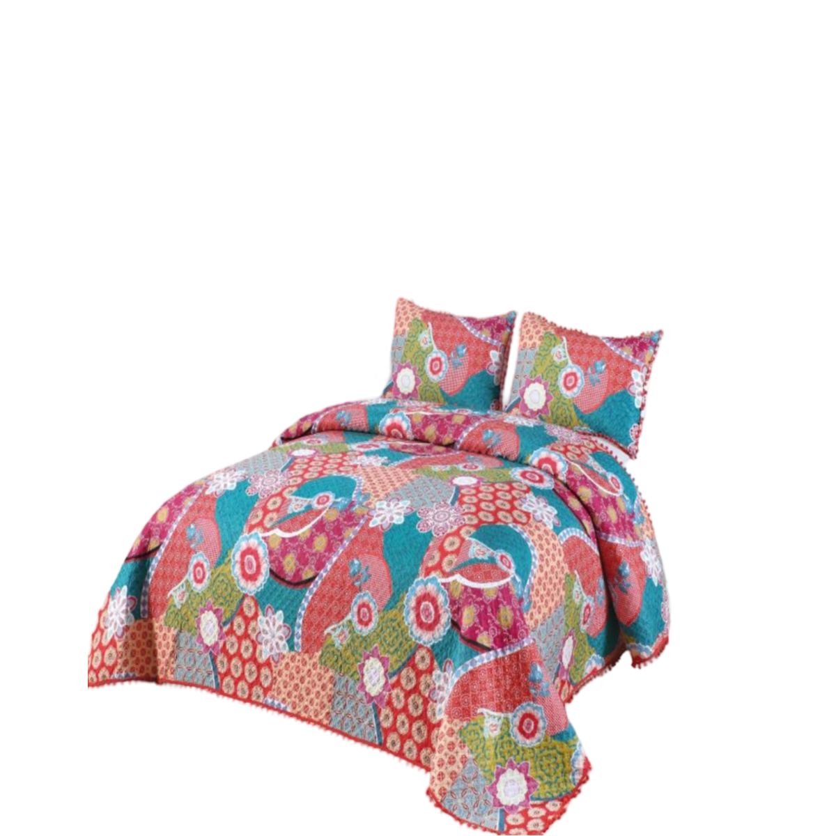 GENERICO - Cubrecama Ligero De Verano Con Pompones - Elegantes 2P