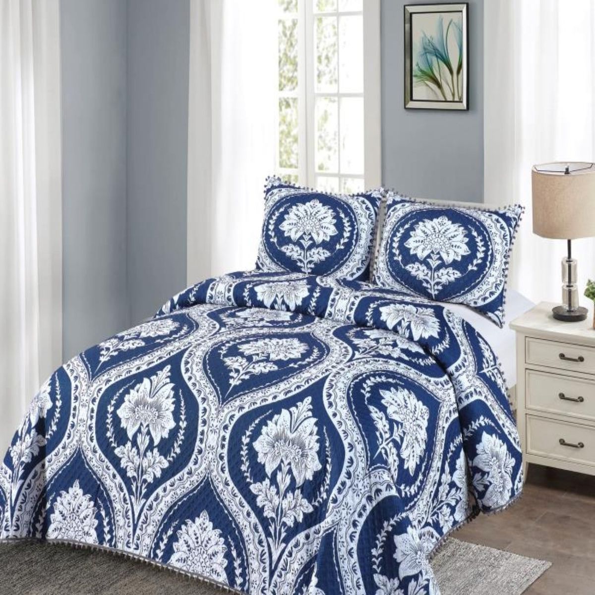 GENERICO - Cubrecama Ligero De Verano Con Pompones - Elegantes KING  Super King