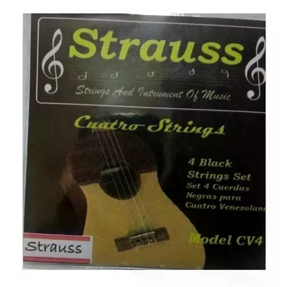 STRAUSS - Set De 4 Cuerdas Negras  Para Cuatro Venezolano - Negro