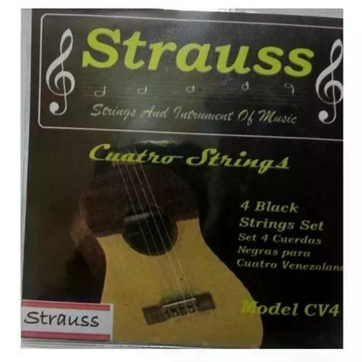 STRAUSS - Set De 4 Cuerdas Negras  Para Cuatro Venezolano - Negro