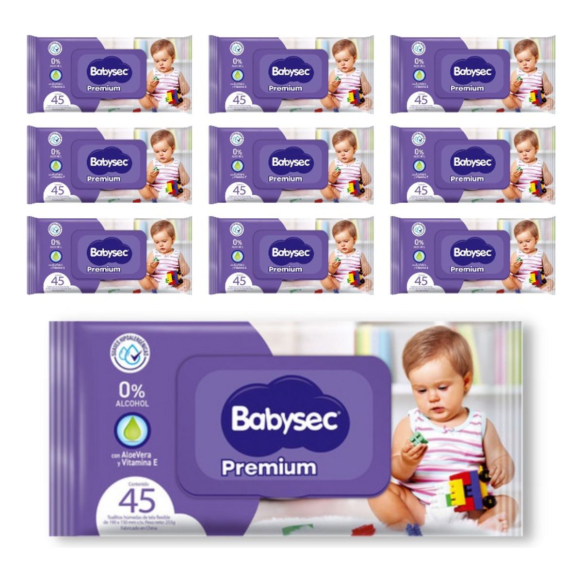 BABYSEC - Toallas Húmedas Babysec Premium 10 Paquetes 45 Toallitas Cu