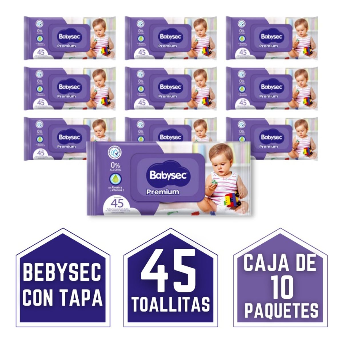 BABYSEC - Toallas Húmedas Babysec Premium 10 Paquetes 45 Toallitas Cu