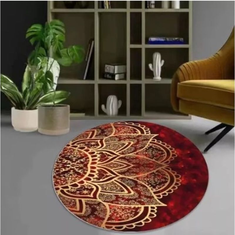 GENERICO - ALFOMBRA REDONDA ANTIDESLIZANTE 160X160  DISEÑO 3D MANDALA BURDEO WYN