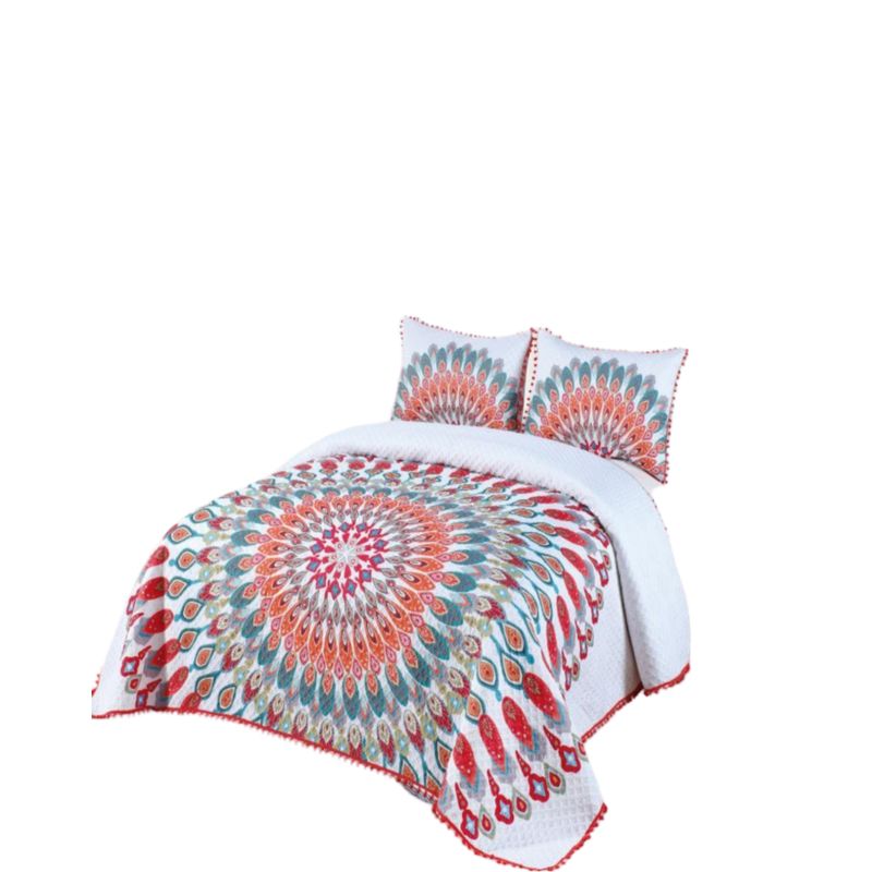 GENERICO - Cubrecama Ligero De Verano Con Pompones - Elegantes 2P