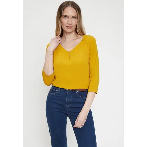 MA GRIFFE - Polera Manga Larga Mostaza Mujer Magriffe
