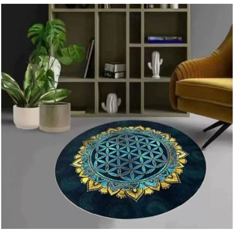 GENERICO - ALFOMBRA REDONDA ANTIDESLIZANTE 160X160  DISEÑO 3D MANDALA VERDE WYN