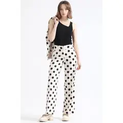 LIOLA - Pantalon Recto, Estampado Lunares, Crudo/Negro