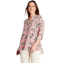 CURVI - Blusa Crudo Manga Larga Estampado Cuello Mao