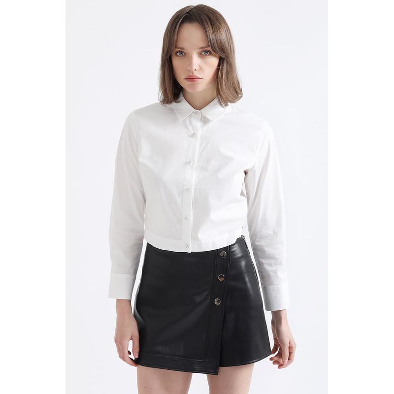 LIOLA - Blusa Cropped Poplin, Boton Joya, Crudo Liola